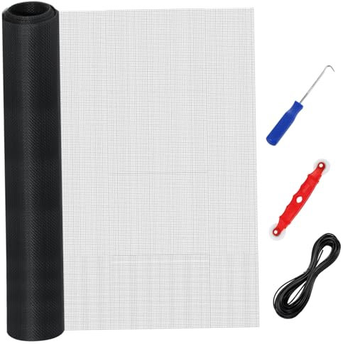 Kit de malla de pantalla de la ventana de la pantalla anti-moscas de la puerta de la pantalla resistente al polvo de la pantalla transpirable para la puerta de la pantalla negra con spline, gancho