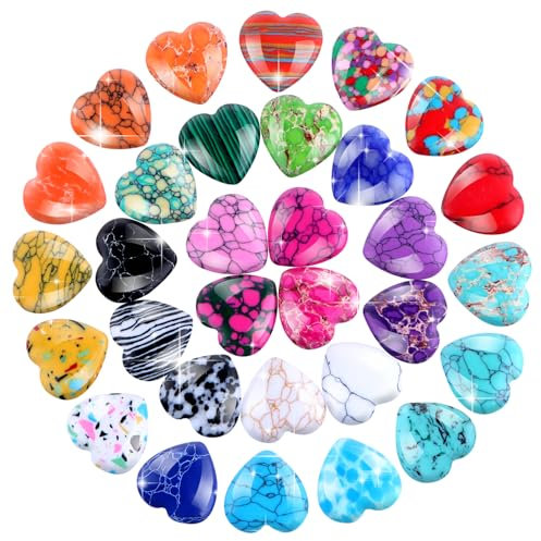 Edelsteine für Kinder 31Stk Steine Bunte Herzsteine Künstliche Kristalle Set Glückssteine Heilsteine Herz Stein Heilkristalle Edelstein für Crystal Therapy Meditation und Dekorationen