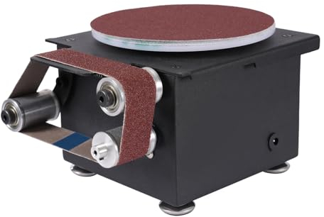 Mini-Bandschleifer, 100W Band und Tellerschleifer, Schleifmaschine mit 10 Schleifscheibenpapiere und 10 Schleifbänderkleine, Spindelschleifmaschine für Kurvenschleifen