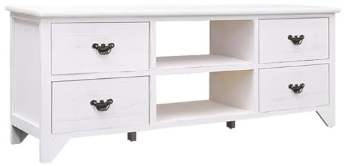 Buzaza Mueble para TV Antiguo Madera Mueble Television Salon Muebles de TV Mesa TV Salon de Paulownia Blanco 108x30x40 cm