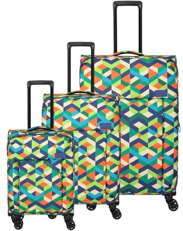 Travelite 4-Rad Koffer Set Weichschale, Größen L/M/S, Serie Campus, Trolley Set im Multicolor Design, Handgepäck erfüllt IATA Bordgepäck Maß