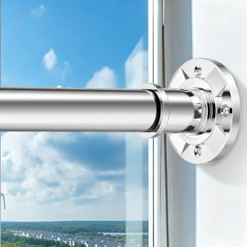 Outdoor Tension Curtain Rod No Drilling 31 to 100 In Extra Long Silver Shower Curtain Rods for Bathroom Patio Pergola Windows Rustproof Stainless Steel Adjustable Pole Heavy Duty Spring Anti-Slip