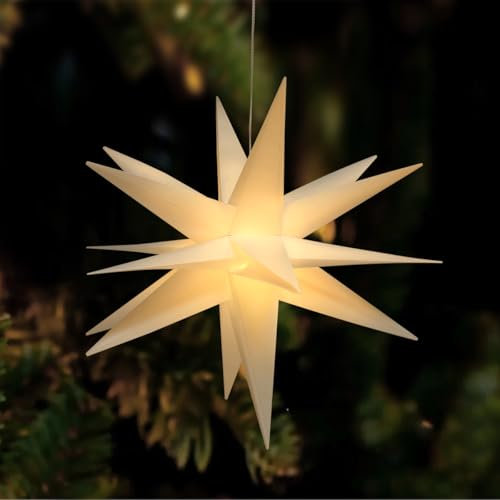 Opard Lichterkette Außen 60 CM Großer Warmweißer 3D LED-Moravian-Stern, Hängende Weihnachtsbeleuchtung mit Timer und 4 Helligkeitsstufen für Innen Außen Weihnachtsdeko