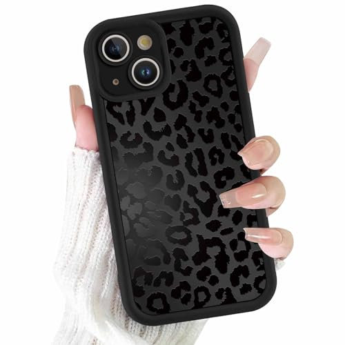 ZhuoFan Hülle für iPhone 15 6,1”, Aesthetic Leopard Muster Handyhülle Schwarz Matte Schutzhülle Ultra Weich Silikon Dünn TPU Case Stoßfest Kratzfest Bumper Cover, 05
