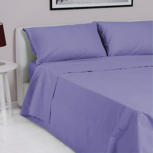 LARA MORADA - Set Completo Lenzuola Letto Singolo, 100% Cotone, Made in Italy, Tinta Unita, Per Letto Singolo 1 Posto, Lilla