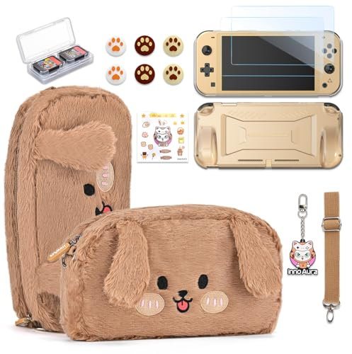 innoAura Funda para Switch Lite,Paquete de accesorios 14 en 1 para Switch Lite con estuche de transporte Switch Lite,protector de pantalla Switch Lite,estuche para juegos Switch(Perro Marrón)