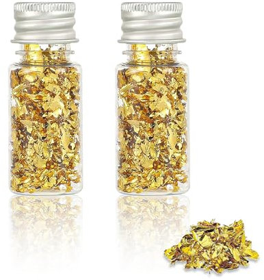 2 Bottles Decorative Gold Leaf, Multifunction Gold Leaf Decorative for Cakes, Decorative Gold Leaf for Cakes, DIY Craft, Gold Leaf Sheets Home Restaurant Decor Gold Foil for Cake Chocolate