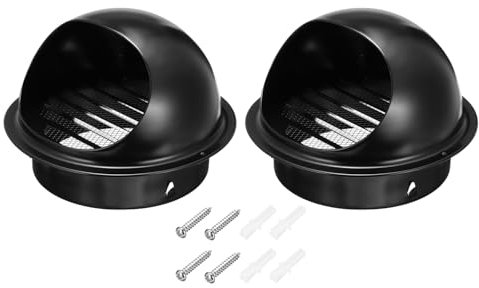 PATIKIL 5 Inch Vent Round Cover, 2 Pack Stainless Steel Exterior Wall Air Vent Louvered Soffit Vent Exhaust Outlet Hood for HVAC Ducting Exhaust Extractor Fan, Black