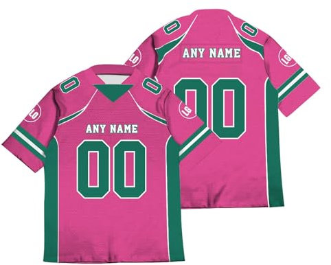 Personnalisé Sport Maillots de Football Américain avec Logo Nom et Numéro de l'équipe Personnalisable Jerseys pour Hommes Femmes Jeunes Préscolaires Manches Courtes à Séchage Rapide Rose