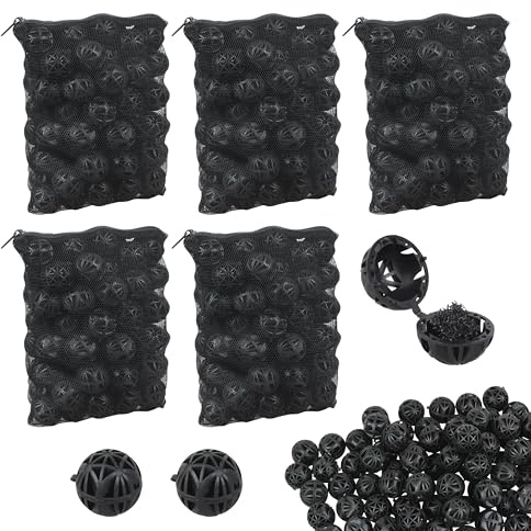 AOQIVIS 500 Pieces Black Bio Balls 1.02 Inch Internal Bioballs Filter Media for Aquarium Filter&Pond Filter with 5 Pieces Aquarium Filter Media Mesh Bags