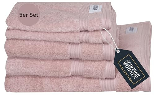SCHÖNER WOHNEN Frottee Handtücher Set Rosa 5teilig - 100% Baumwolle - Handtuch Set flauschig weich - saugstark - besteht aus 1 Duschtuch + 2 Handtücher + 2 Gästetücher - Frottiertücher Öko-Tex