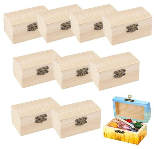 VIQIHEOE Holzkiste Klein, 10 Stück Schatztruhe Truhe aus Holz, 9 x 5,5 x 5cm Mini Holzkiste Aufbewahrungsbox, Schmuckkästchen Selber mit Verriegelungsverschluss, für Dekoration und Bastelarbeiten