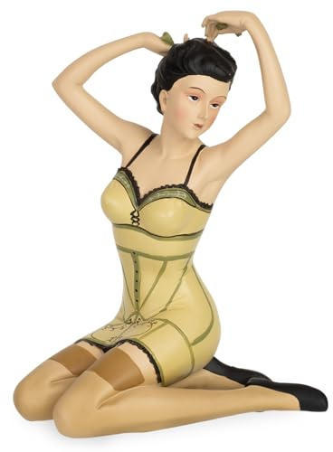 Moritz Dekofigur Frau im Vintage-Kleid 14 x 12 x 21 cm - kniende Damenfigur aus Polyresin im Retro-Look - stilvolle 50er-Jahre Deko für Schlafzimmer, Bad, Kommode oder Frisierbereich