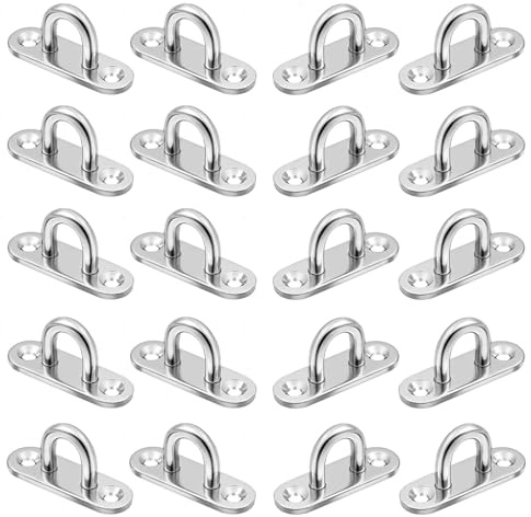 EUREKORA Augplatte Edelstahl 20 Stück Befestigungshaken 6mm Decksplatte Ösenplatte für Boots- & Outdoor Zubehör Deckenhaken Wandbefestigung Sonnensegel Hängematten（45 * 15 * 20mm）