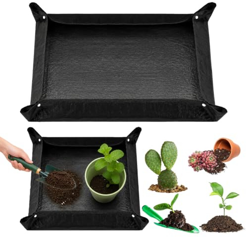 2 Stück Pflanzmatte 100x100cm/150x100cm, Wasserdichte Pflanzenmatte | Gartenmatte, Pflanzen Umtopfmatte Groß, Faltbare Pflanzunterlage Umtopfmatte für Umtopf, Sämling, Bodenwechsel, Beschneiden