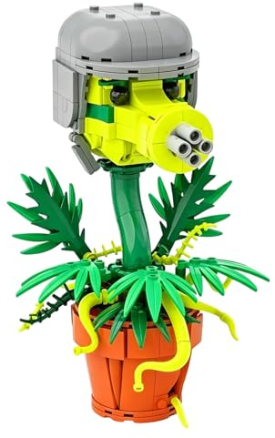 Peashooter Machine Gun Building Set, Horror Plant Potted Bonsai Bricks Kit