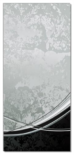 Wallario Selbstklebende Türtapete Grau-Schwarze Schnörkelei mit Wellen - Türposter 93 x 205 cm Abwischbar, rückstandsfrei zu entfernen