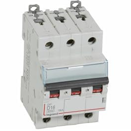 408059 Disjoncteur tripolaire 16A - 3P Courbe D - 6/10kA - À vis - Legrand DX3