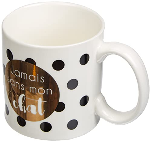 DRAEGER PARIS 1886 - Mug en Porcelaine Fine - Black & Gold - Jamais Sans Mon Chat - Cadeau Ami, Collègue, Famille - Chic & Humoristique - 350 ml - Avec Boîte Cadeau Élégante - Décor Maison & Bureau
