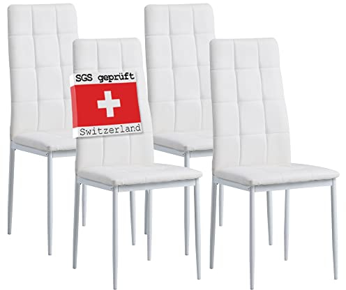 Albatros Esszimmerstühle 4er Set Rimini, Weiß - Edles Italienisches Design, Kunstleder-Bezug, bequemer Polsterstuhl - Moderner Küchenstuhl, Stuhl Esszimmer oder Esstisch Stuhl