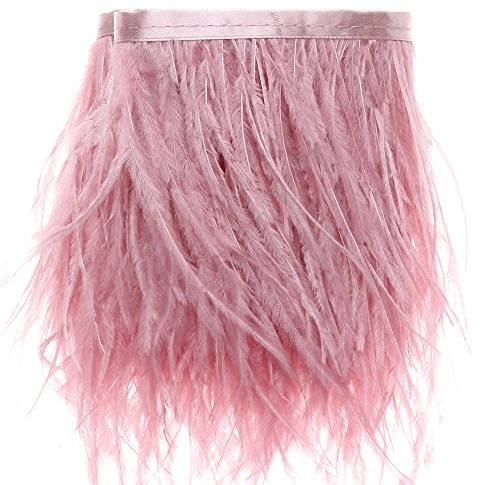 Straußenfedern Borte Fransen mit Satinband - zum Nähen von Kleidern Basteln Kostüme Dekoration, 186cm (Leder pink)