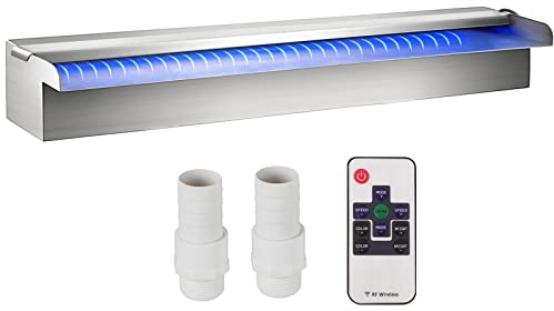 VEVOR Fontaine de la Piscine, Étang Argent 220 V en Acier Inoxydable Cascade Bassin Extérieur 60 x 11.5 x 8 cm avec 2 Conduits d'Eau et un Télécommande, pour Décoration à l'Étang et la Piscine