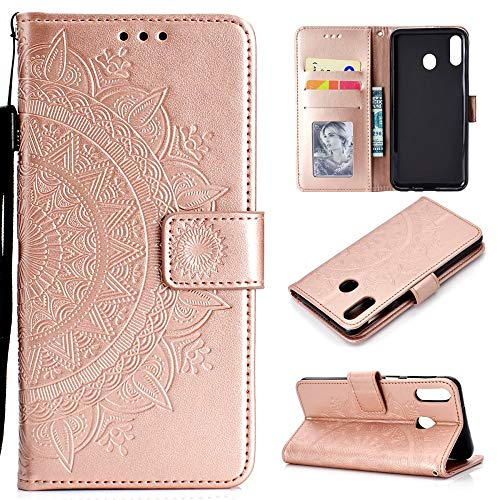CoverKingz Handyhülle kompatibel mit Huawei Y6p - Handytasche mit Kartenfach Klapphülle Case - Handy Hülle klappbar Motiv Mandala Rosegold