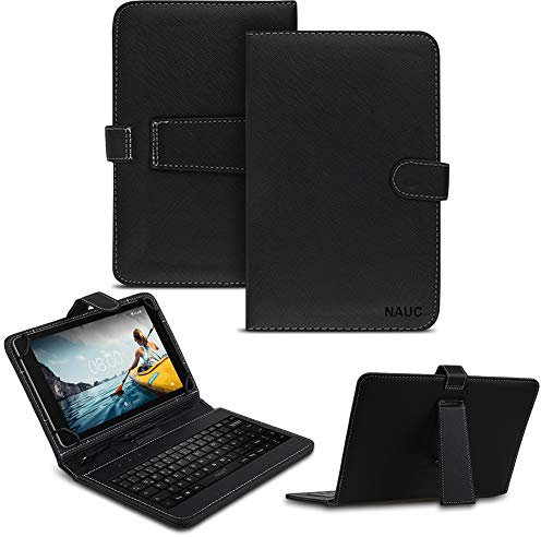 NAUC Tablet Tasche kompatibel mit XGODY P60 / P60 Pro Keyboard USB Hülle Tastatur QWERTZ Tastatur Schutzhülle Standfunktion Magnetverschluss Cover Universal, Farben:Schwarz