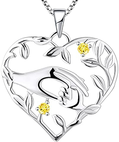 YL Mama Kette 925 Sterling Silber November Geburtsstein Gelb Zirkonia Mutter halten Kinderhand Anhänger Halskette Geschenke für Mama