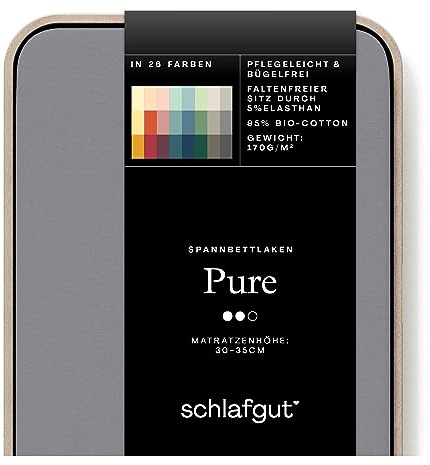 Schlafgut Pure Spannbettlaken 120x200cm bis 130x220cm - 95% Biobaumwolle, 5% Elasthan, Oeko-TEX Zertifiziert, Grey Mid, Matratzenhöhe bis 35cm