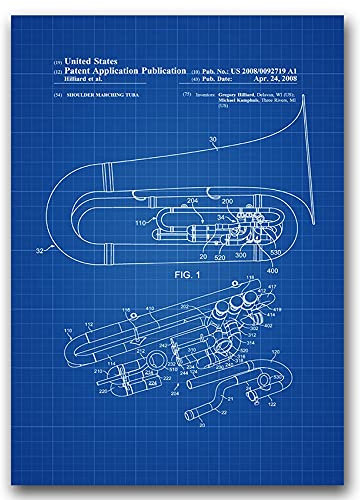Vintage Posteria Poster Wandbilder Schlafzimmer Anschlag Deko Ohne Rahmen WandKunst Posters Moderne Zimmer Vintage 60x85 cm Wand Kunst Bild Bilder - Shilder Marching Tuba Patent USA