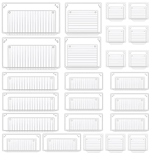 JOTOL Schubladen Ordnungssystem,24 Stücke mit 5-Größen-Aufbewahrungsboxen, Antirutsch Transparent Make-up Organizer Schublade für Schminktisch Küche Badezimmer