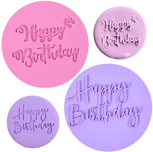 Crethinkaty 2 Stück Happy Birthday Fondant Präger 3D Design Keksstempel zum Backen von Keksen, Dekorieren von Kuchen/Zuckerpaste/Cupcakes