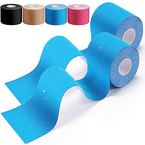 HONYAO® Kinesiotapes 2 Rollen, Kinesiologie Tape (5m×5cm), Physio Tape für Schulter, Rücken, Knie, Ellenbogen und Nacken, Tape Sport, Hautfreundlich, Elastisch & Wasserfest - Blau