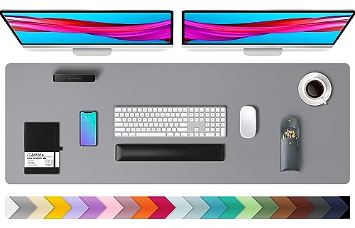 Aothia schreibtischunterlage,Mauspad, Büro-Schreibtischmatte, rutschfester PU-Leder-schreibtischmatte,wasserdichter schreibunterlage für Büro und Zuhause(122x43cm,Hellgrau)