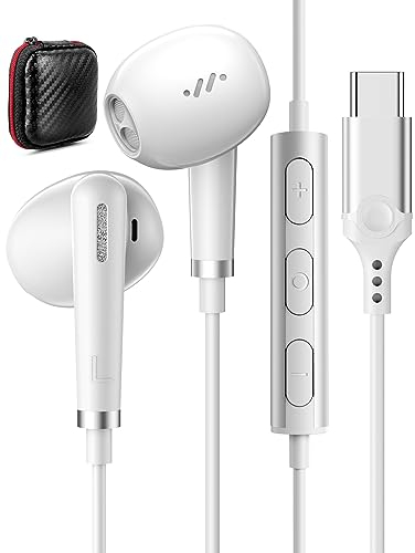 Cuffie USB C per Samsung Galaxy A16 S25 A55 A35 S24 S23 Ultra A34 A56 Cuffie Type C con Microfono HiFi Stereo Auricolari USB C In-Ear con Filo per iPhone 16e 15 Pro Max Google Pixel 9 8a OnePlus 13 12