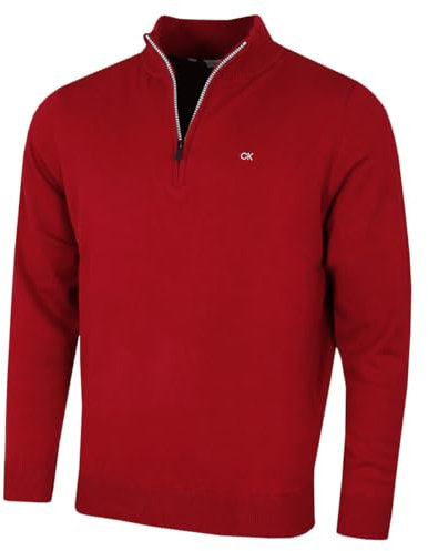Calvin Klein Mens Campus 1/2 Zip Sweater - Burgundy/Silver - XXXL