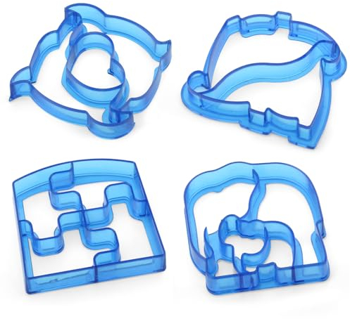 TNSLAND Moldes de pan para niños, 4 piezas sándwich cortadores de galletas, dinosaurios delfín jigsaw elefante cortador de galletas para niños pan y verduras para pan, sándwich, galletas, frutas