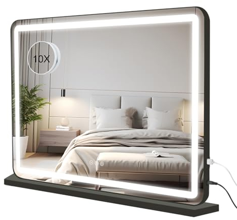 LIANWANG Hollywood Schminkspiegel mit Beleuchtung, Hollywood Spiegel mit 3 Farbtemperaturen, Groß Schminkspiegel mit Touchscreen-Steuerung und USB Für Makeup 80 X 55cm-Schwarz