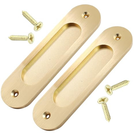 Litoexpe 2 maniglie per porte scorrevoli da incasso, 14 cm, ovali, in lega di alluminio, con 4 viti, per porte scorrevoli, cassetti, armadietti, garage (oro