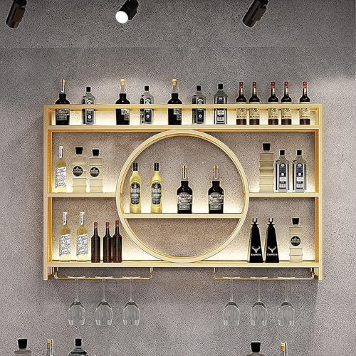 Porte - Bouteille Mural Industriel, Cadre en Fer de 3 Couches, présentoir à vin pour la décoration de la Maison, Bar, Restaurant et Cuisine, Or,120 * 15 * 80cm
