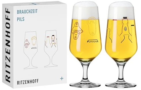 Ritzenhoff 3471007 Verre à bière 300 ml - set de 2 - série Brauchzeit, bouteille de bière et ouvre-bouteille, multicolore - Made in Germany