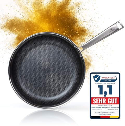 CHEF CUISINE Bratpfanne 32cm mit Honeycomb Beschichtung ganz ohne anhaften – Edelstahl mit kratzfester Antihaft-Beschichtung in Wabenstruktur & Aluminiumkern – alle Herdarten inkl. Induktion