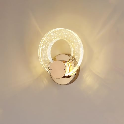 YOOCHUENG Wandleuchte Innen Kristall Gold, LED Wandlampe Moderner mit Dreifarbig Wandbeleuchtung für Wohnzimmer Schlafzimmer Flur Veranda, S