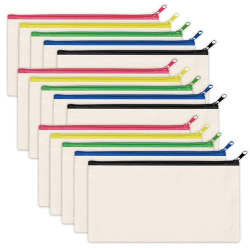 HXSYKJDM 15 Stück DIY Blanko Stoffbeutel, 21 x 12 cm Stoffbeutel zum Bemalen, Federmäppchen zum Bemalen mit Reißverschluss Bunt, Kosmetiktasche zum Bemalen für Kindergeburtstag