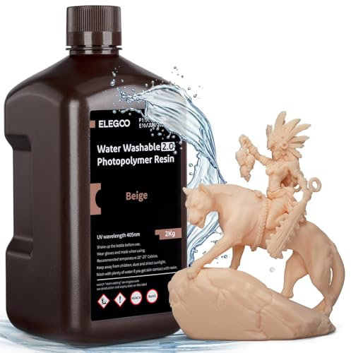 ELEGOO Upgraded Wasser Waschbares 3D Drucker Resin 2.0, Schnell Aushärtendes Photopolymerharz für LCD DLP SLA Resin Drucker, 395-405nm UV-Aushärtung 3D-Druckflüssigkeit, Beige 2000g