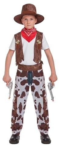 HENBRANDT Children’s Cowboy Fancy Dress Costume with Cowboy Hat and Chaps Kids Sheriff Western Cowboy Outfit Pretend Play Size Large Ages 10-12 Fancy Dress for Boys and Girls