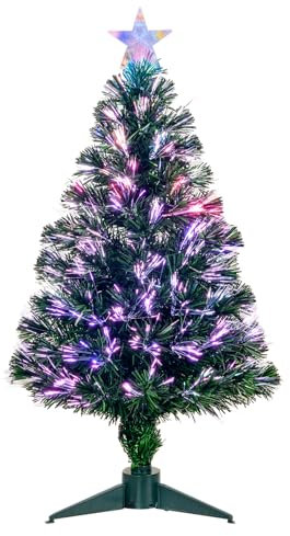 Albero di Natale artificiale in fibra ottica verde con supporto, pre-illuminato, con stella superiore, perfetto per decorazione interna delle vacanze