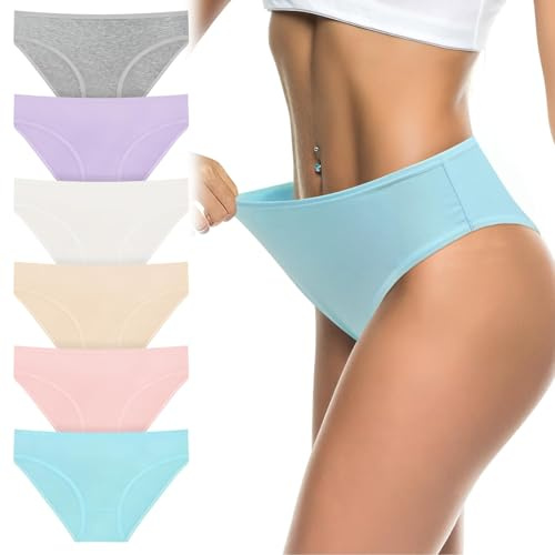 Flintronic Damen Unterhosen 6er Pack - Weich Atmungsaktiv Slips, Stretch Baumwolle Hohe Taille Pantys, Bequeme Frauen Unterwäsche Mehrpack