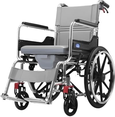 Self Propelled Wheelchair Commode Toilet Chair for Bedroom, Elderly, Patient, Disabled